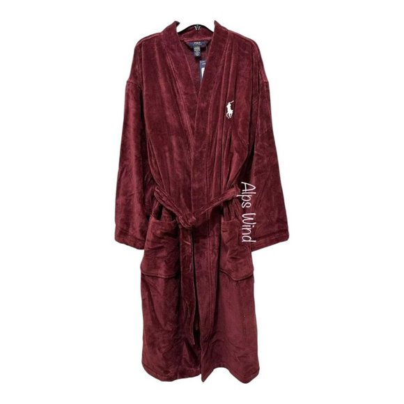 Polo Ralph Lauren Men's Terry Velour Robe Size S/M Classic Wine Big Pony Logo - Picture 4 of 6
